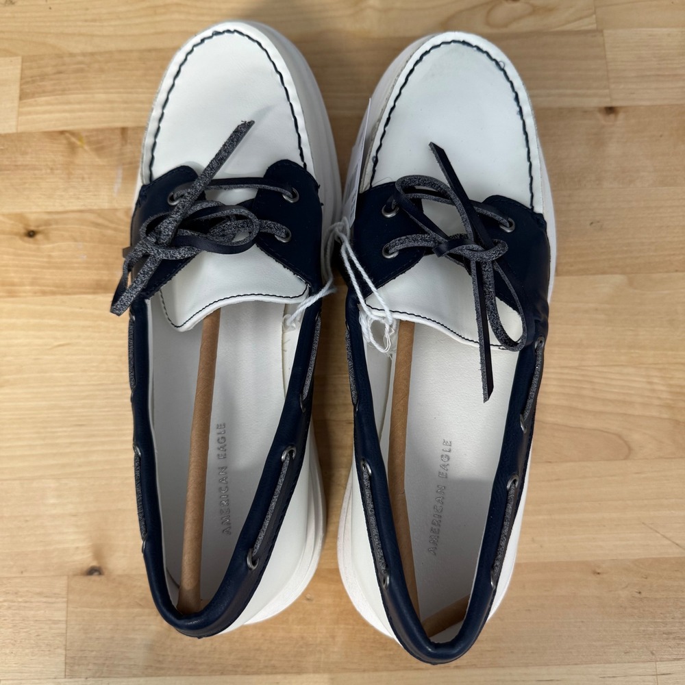American Eagle Womens Lug Sole Boat Shoes White Navy Blue Chunky Platform Size 8 - Picture 6 of 10